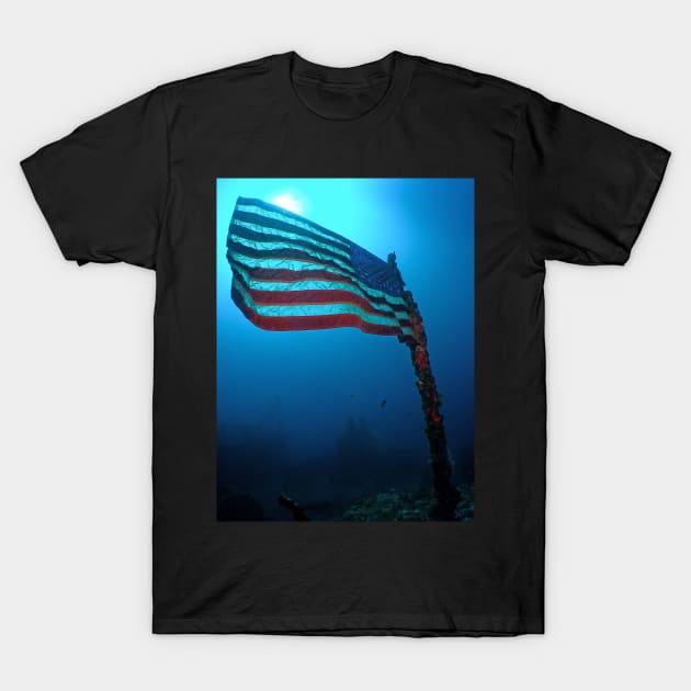 Old Glory on a Sunken Wreck T-Shirt by jbbarnes